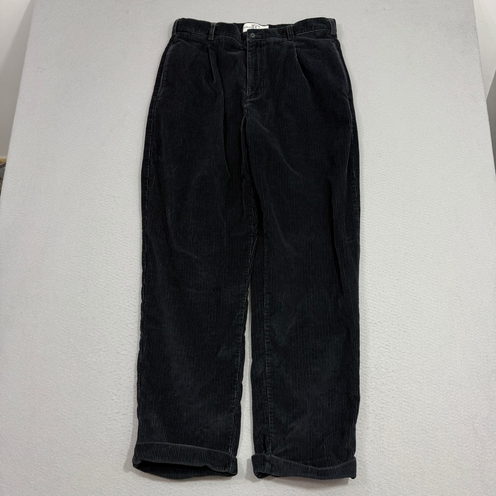 Vintage Field Gear Pants Mens 36x32 Black Corduroy Pleated Straight Leg 90s Prep
